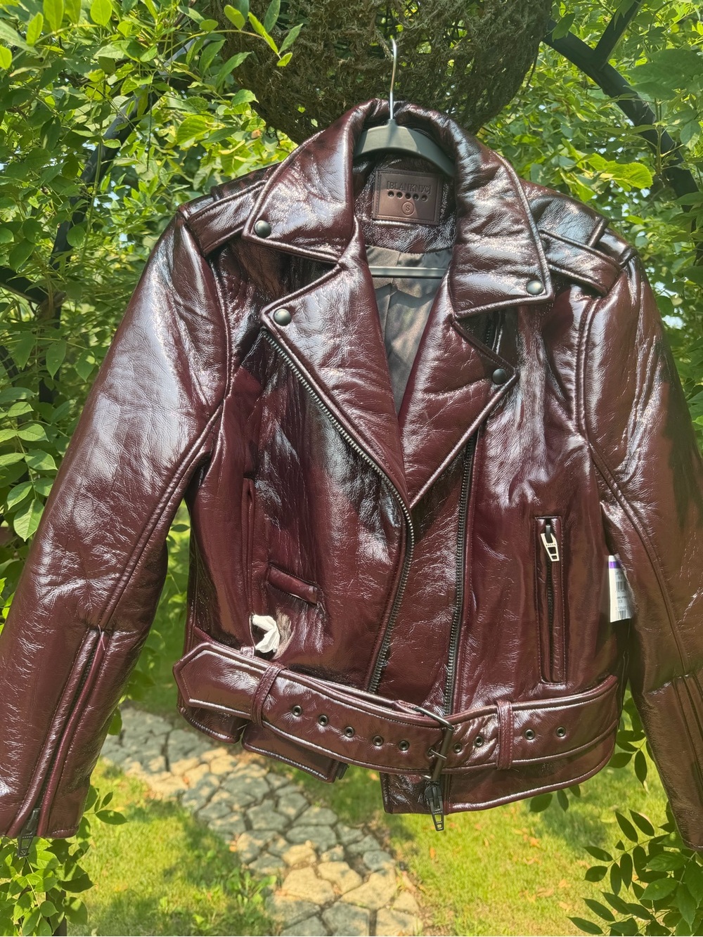 Women’s Burgundy  Biker Jacket - Classic Belted Design